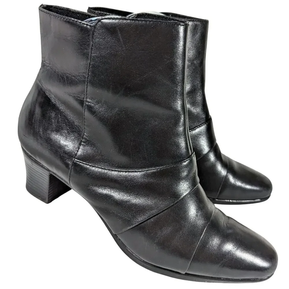 NWOT! EASY SPIRIT! BLACK GENUINE LEATHER LAYERED DETAIL ANKLE BOOTS! SZ 6.5M